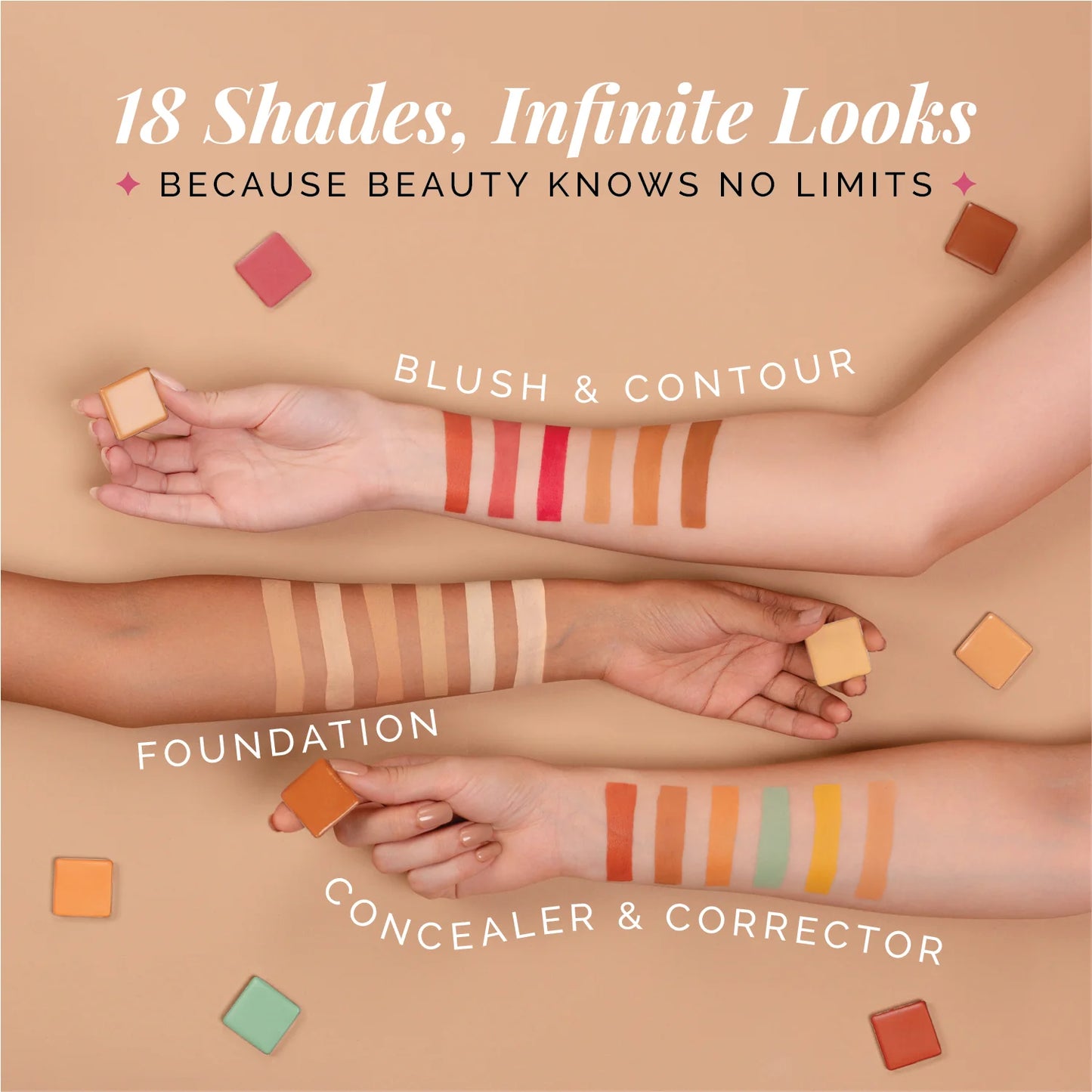 One for All Palette 4-in-1 Foundation, Concealer, Blush & Contour Travel-Friendly, Buildable Coverage pink