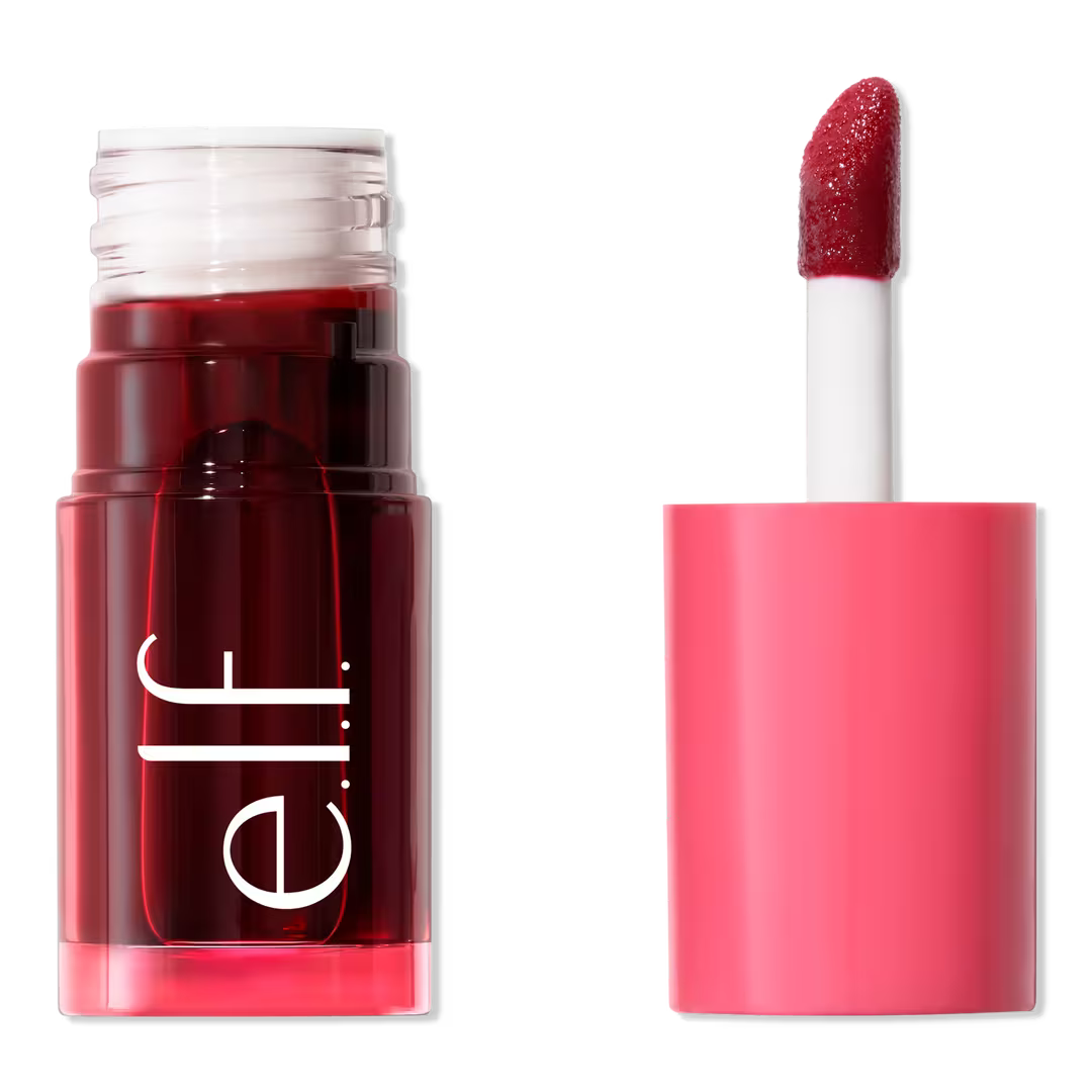 e.l.f. Sheer For It Blush Lip + Cheek Tint -left on red
